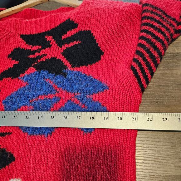 Western Connection Vintage Sweater Womens Medium Red Floral 80s Retro Glam Rock - Picture 8 of 8